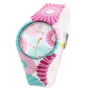 Часы наручные женские с силиконовым ремешком, Модные Аналоговые Модные Винтажные, с платиновым цветком в стиле Geneva