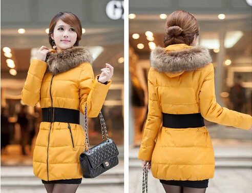 Women Winter Warm Faux Fur Collar Hooded Jacket Quilted Coat 4 Color Available | Женская одежда
