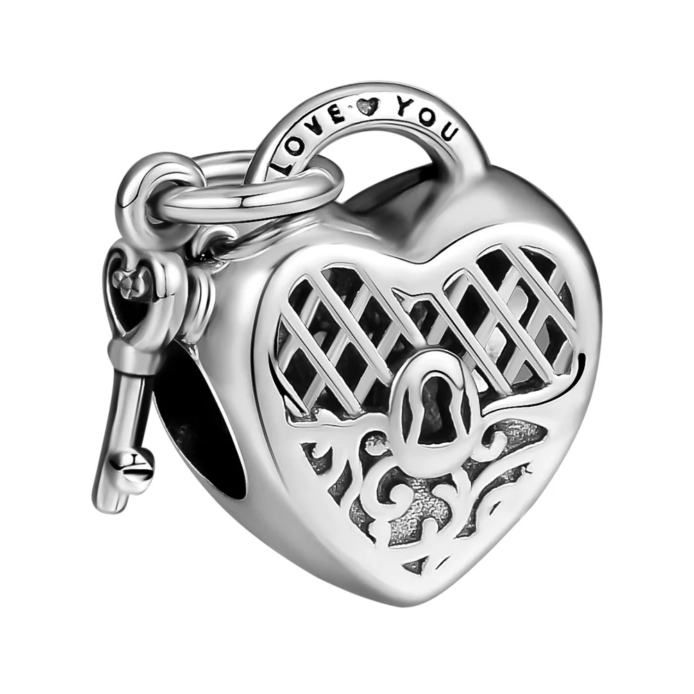 

DIY Fits for Pandora Charms Bracelets Love You Lock Beads 100% 925 Sterling-Silver-Jewelry Free Shipping