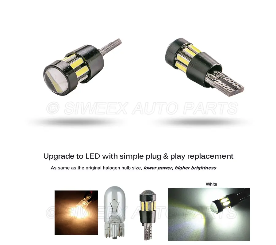 

4Pcs No Error Canbus T10 7020 10 SMD LED White W5W Car Led Brake Light Front Turn Signals Lamp With Lens Instrument Panel Lamp