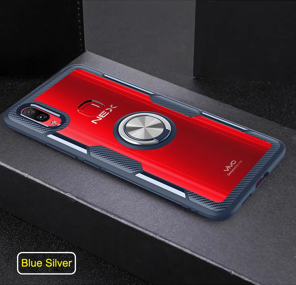 Blue Silver ДЛЯ Vivo NEX S A чехол магнитный автомобильный держатель Funda для Vivo IQOO V9 Y85 X27 Pro полный защитный чехол на заднюю панель телефона палец кольцо Крышка - Цвет: Blue Silver