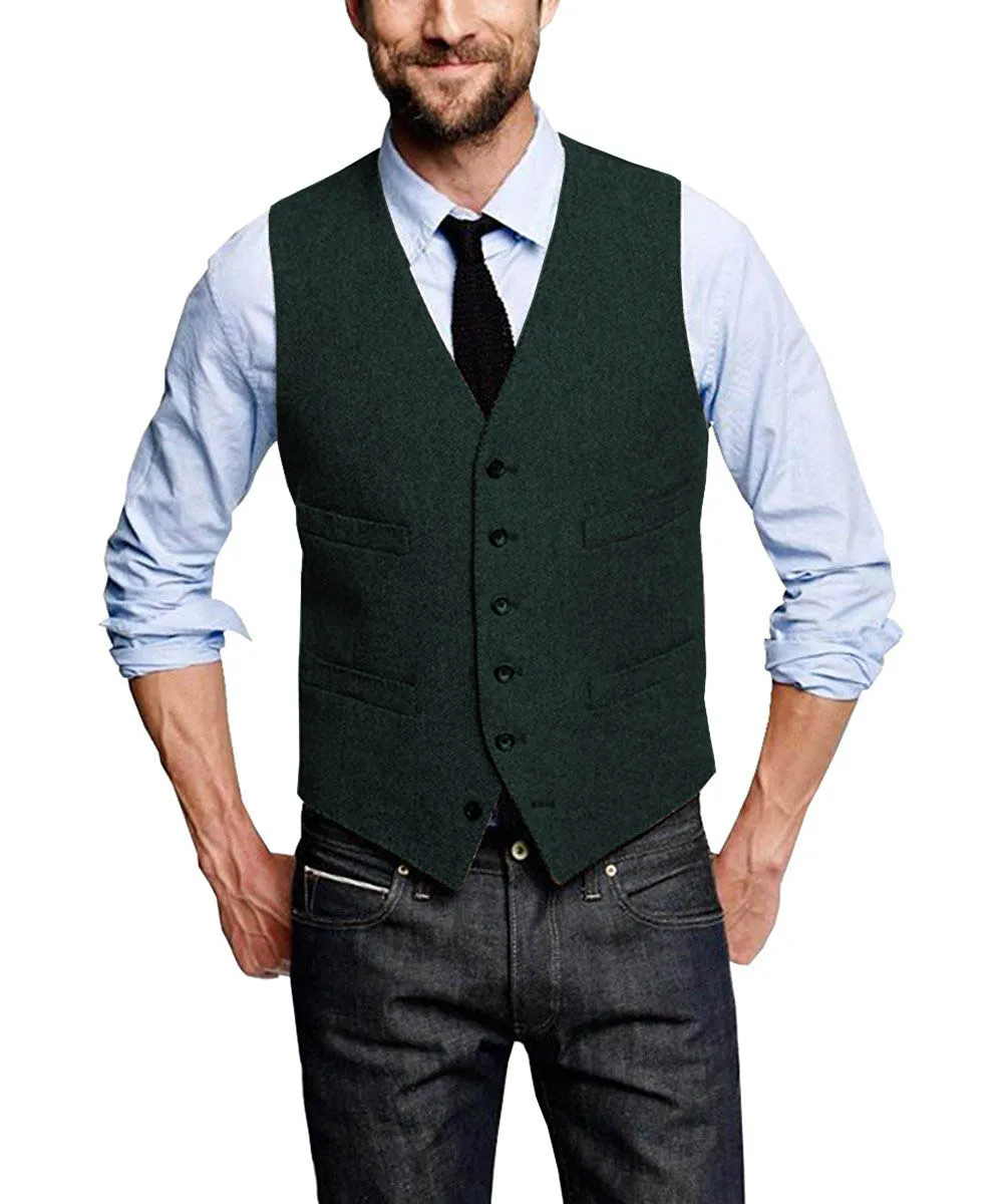 Dark Green Мужской костюм жилет шерсть елочка формальный костюм жениха жилет мужской свадебный смокинг жилет размера плюс - Цвет: Dark Green