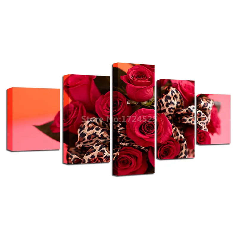 

CLSTROSE Unframed Decor Wall Posters Modular Picture On Canvas Art Home Print 5 Panel Red Rose Canvas Painting For Living Room