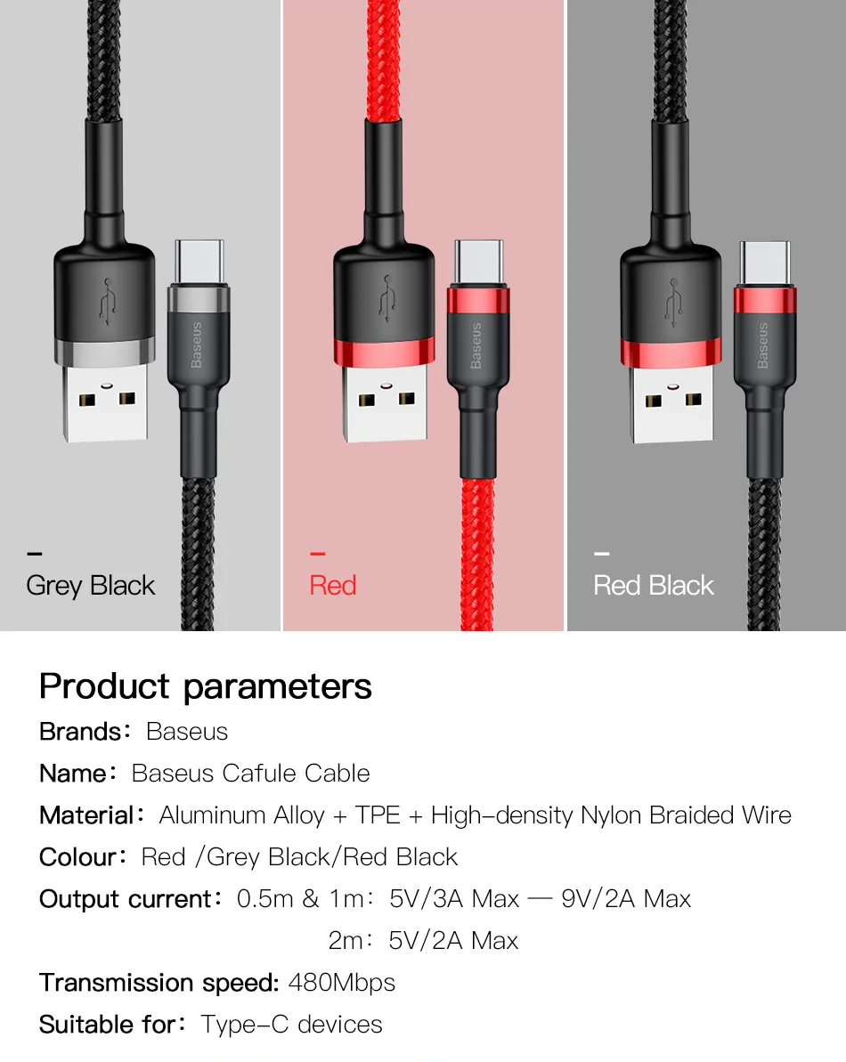 Baseus usb type-C кабель для samsung S8 Note 8 провод для зарядки Quick Charge 3,0 USB C кабель зарядное устройство для Redmi K20 Pro Кабель type-C Быстрая зарядка USB C провод шнур для зарядки телефона USB C кабель