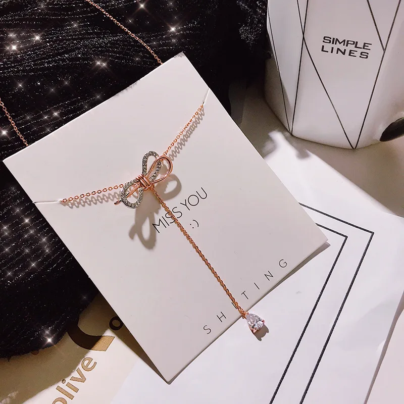 Ожерелье с подвеской в виде банта из розового золота для женщин цепочка