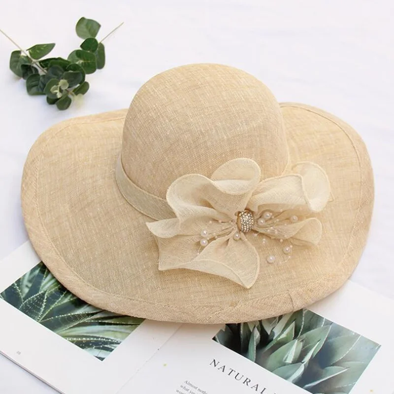 Шляпа от солнца с бантом Женская широкополая Свадебная для церкви морских