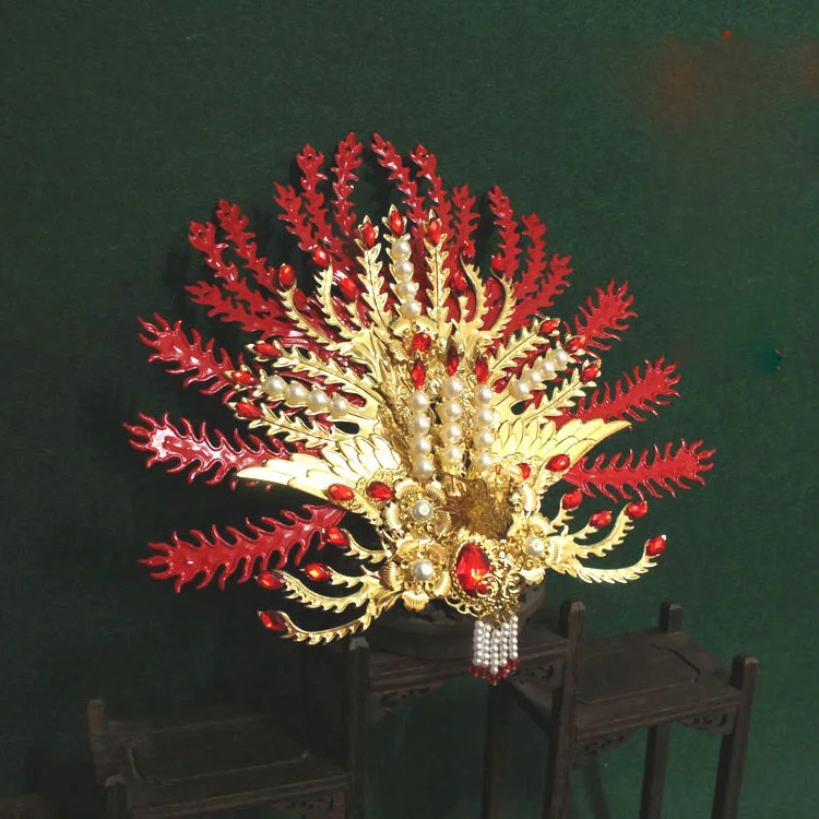 Тиара для волос с Фениксом красного и золотого цвета маска-занавеска лица в стиле