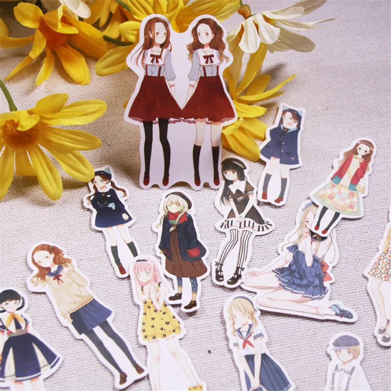 1pack girl sticker PVC Scrapbook hand book diary Stickers kawaii cartoon girls waterproof stickers toys kids children pegatinas