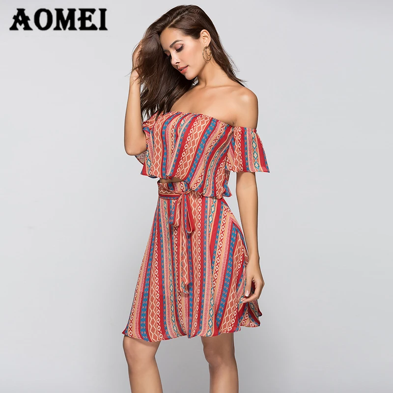 Женский летний комплект из 2 предметов цветные полосатые кроп топы и юбка с