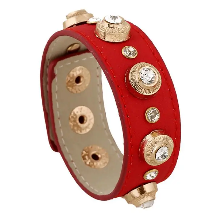 Женский браслет в стиле панк из ПУ кожи с золотыми кристаллами и