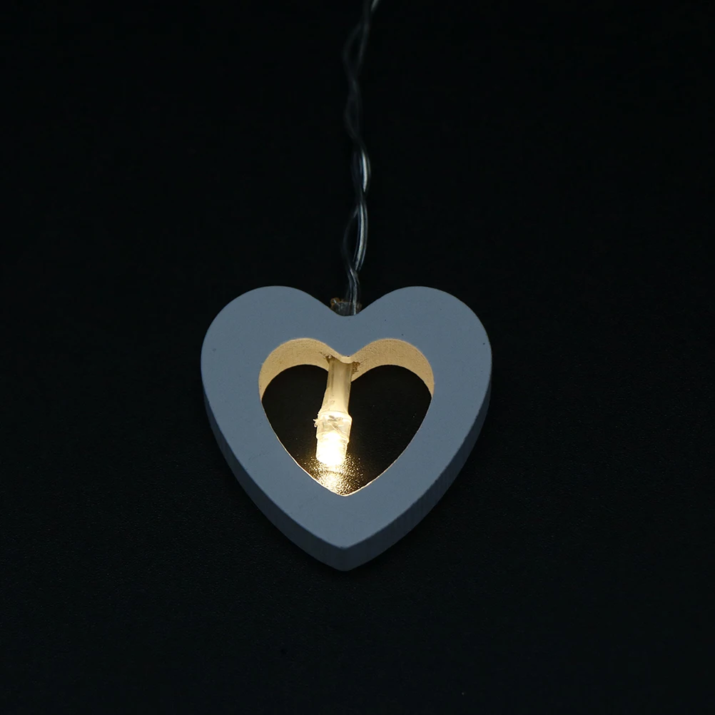 Новый стиль 10 шт. в форме сердца светодиодный теплый белый деревянный гирлянда