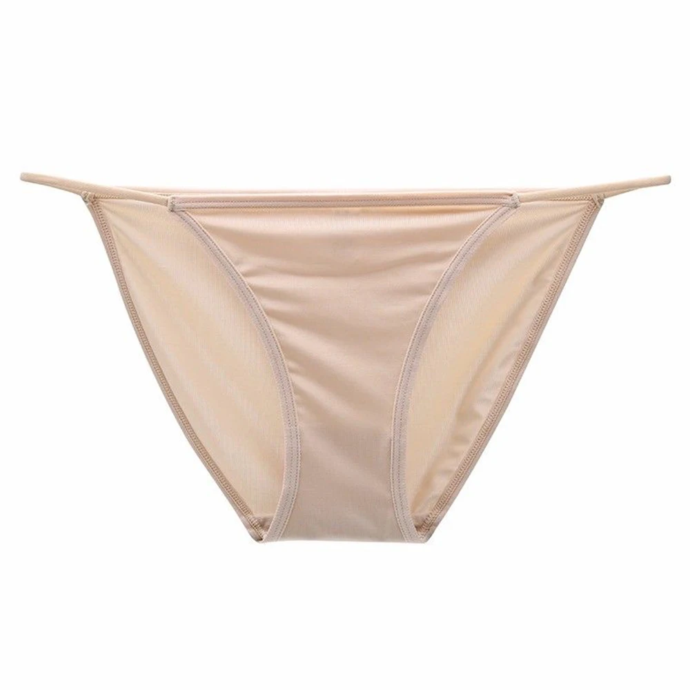 apricot Ice SilkSexy нижнее белье для женщин низкая талия дышащие мягкие трусы, одноцветные бесшовные стринги трусы Бесшовные новое поступление - Цвет: apricot