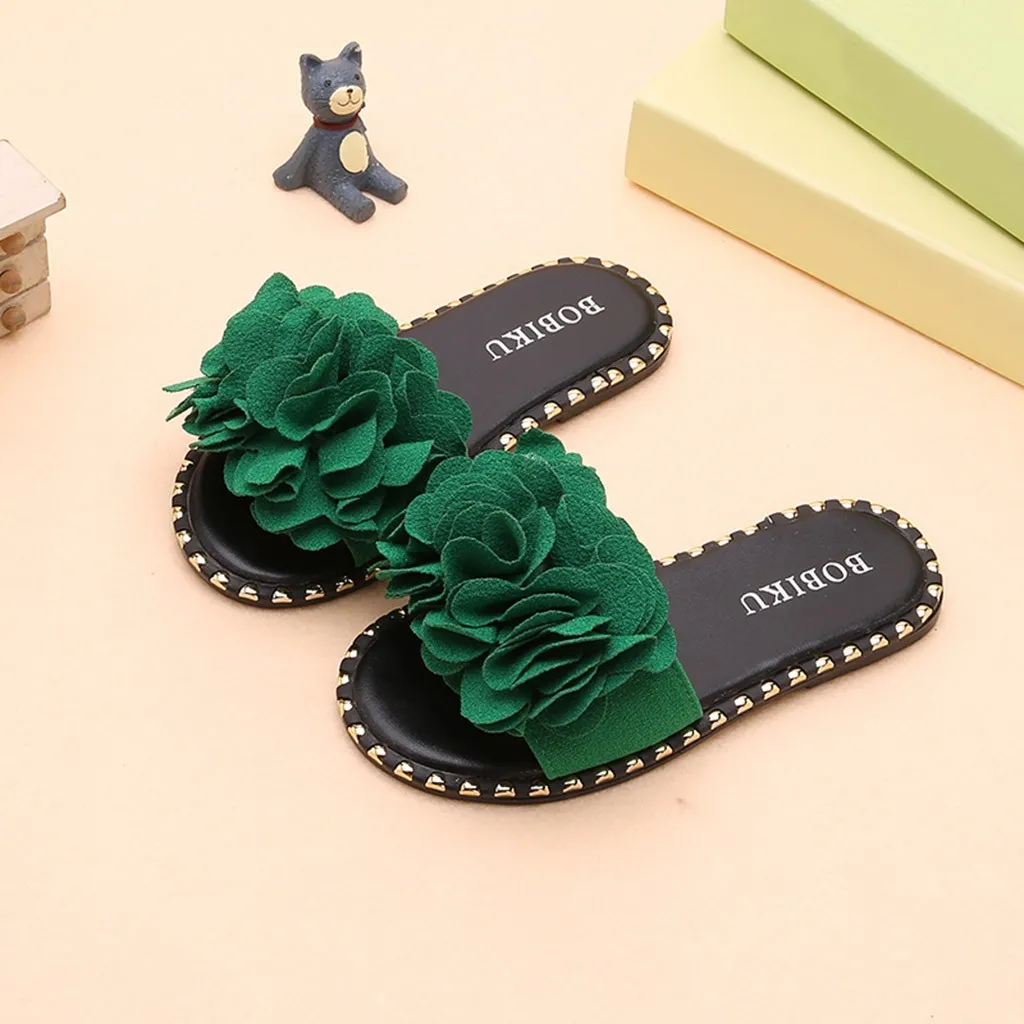 Детская обувь детские летние тапочки ярких цветов на плоской подошве для