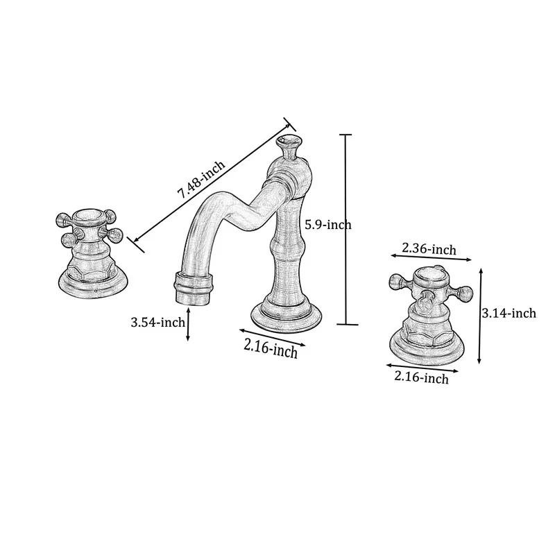 Античный латунный Смеситель для раковины в ванную комнату широкий смеситель