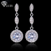 lxoen fashion silver color wedding drop earrings with round zircon crystal long earrings women jewelry bijoux gift brinco