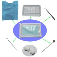 40 kits 6 in 1 mouth mirror probe tweezer bib with tie cotton ball plastic tray dental disposable consumable