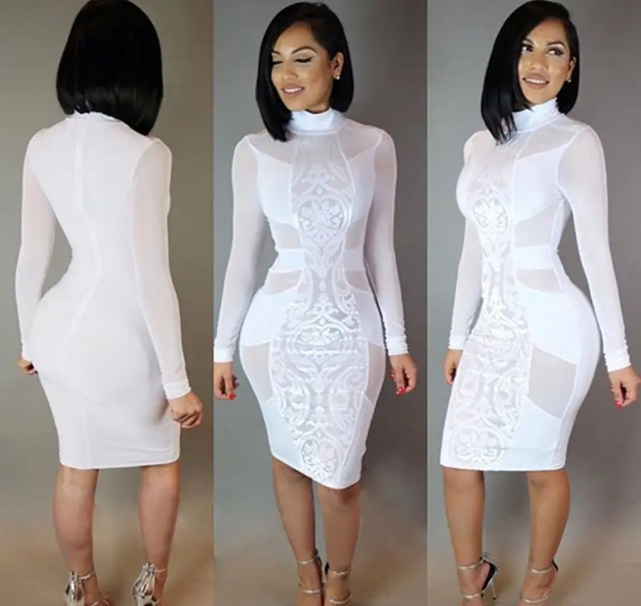 Пикантные летние Для женщин платье с длинным рукавом Bodycon Повседневное вечерние