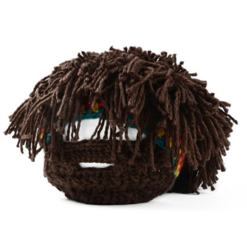 

New Good Quality Childrens Hat Funny Brown Crazy Beard Wig Hats Handmade Knit Warm Winter Caps Men Women Kid Hats Gift Best Deal