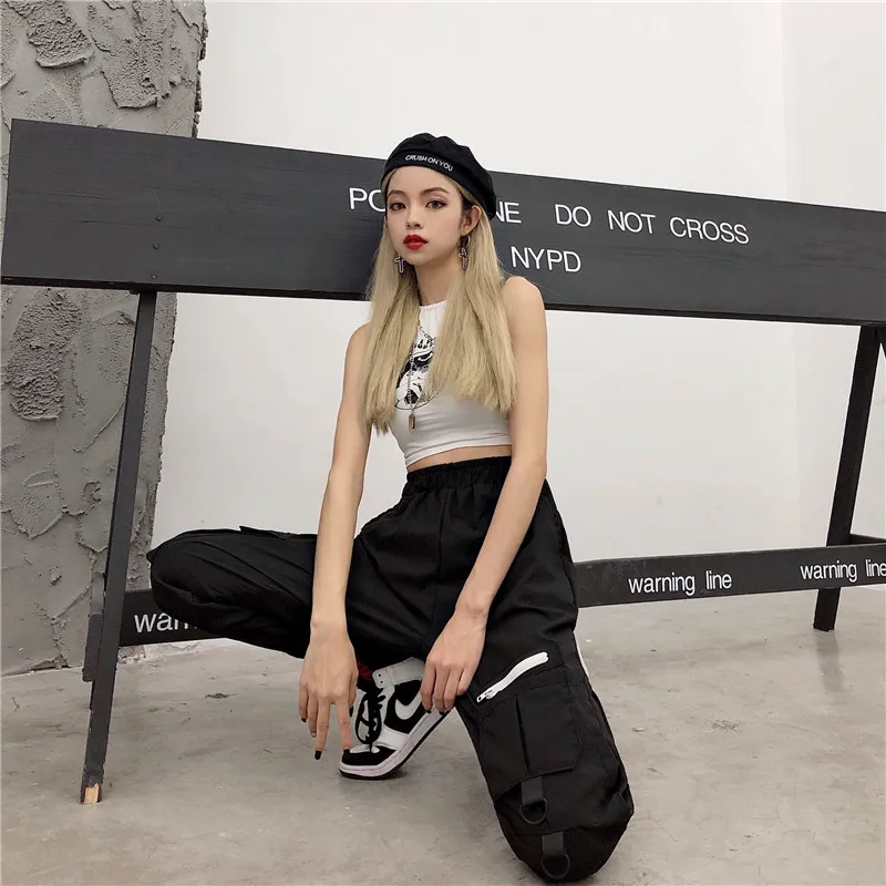 Фиолетовые женские штаны Карго уличная одежда женская bf ins harajuku хип хоп корейский