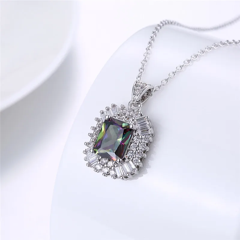 Luxury Trendy Link Chain Colorful Square Crystal Pendant Necklace Fashion Design Flower Jewelry Cubic Zircon Necklaces For Women | Украшения
