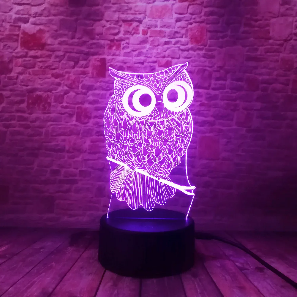 3D Сова LED настольная лампа ночник светильник 7 цветов Изменение сенсорного