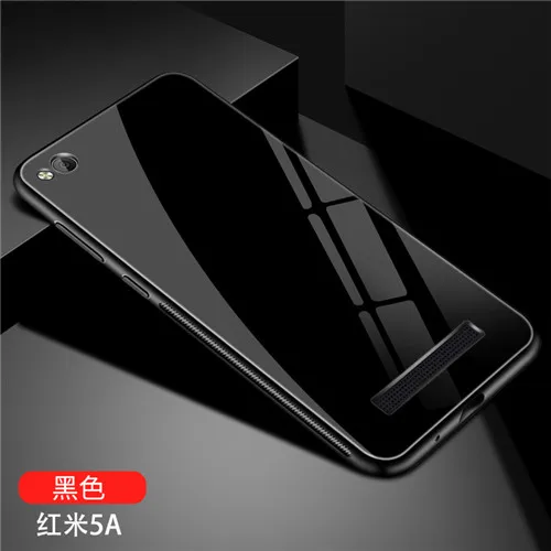 Для Xiaomi Redmi 5A случае Роскошные закаленное Стекло жесткий задняя крышка мягкая TPU силиконовая бампер для Xiaomi Redmi 5A чехол принципиально 3D броня - Цвет: black