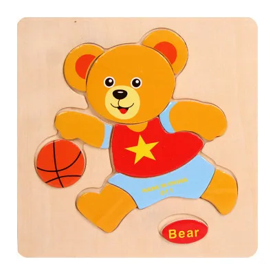Bear Деревянная головоломка Монтессори Сортировка математические животные фрукты кирпичи дошкольного обучения обучающая игра малыш головоломки игрушки - Цвет: Bear