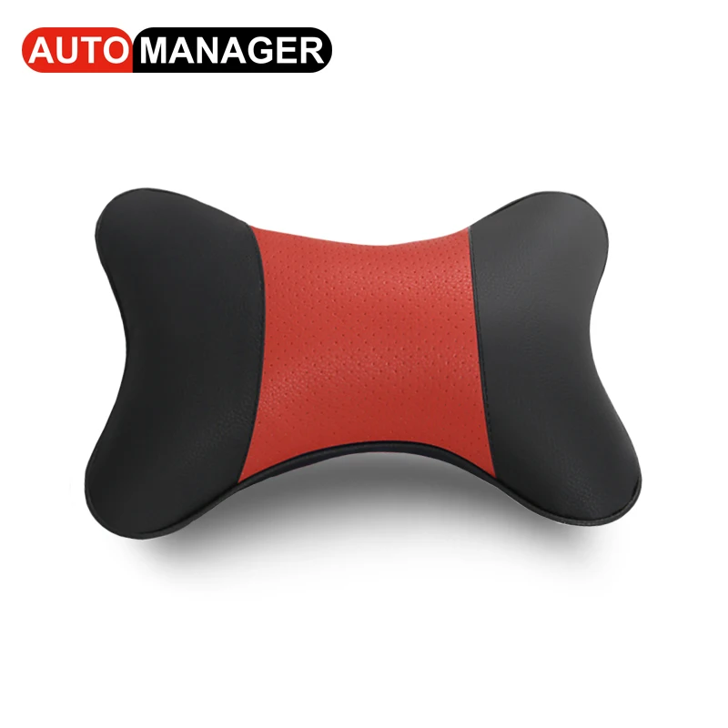 Neck Pillow Кожаная поясничная поддерживающая Подушка Автомобильная подушка для массажа спины и подголовник для автомобильного сиденья офисное кресло поясничные подушки - Название цвета: Neck Pillow