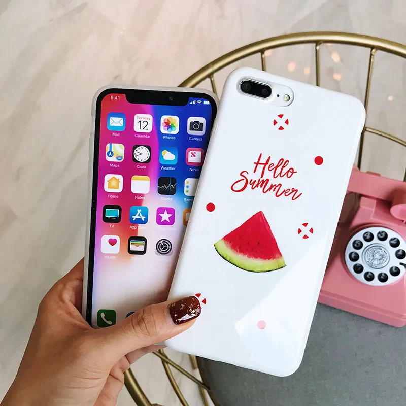 Boucho Fashion Phone Case Back Cover For iphone 6 6s 7 8 Plus 10 Lovely Summer Fruit Watermelon Pattern Cases X Capa |