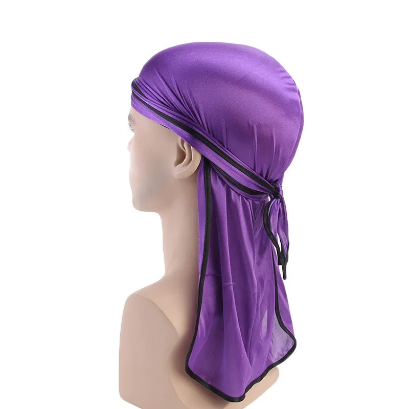 purple Новые роскошные мужские шелковистые дюраги Бандана тюрбан шляпы парики Doo мужские атласные дюраг головной убор для байкеров головная повязка пиратская шляпа аксессуары для волос - Цвет: purple