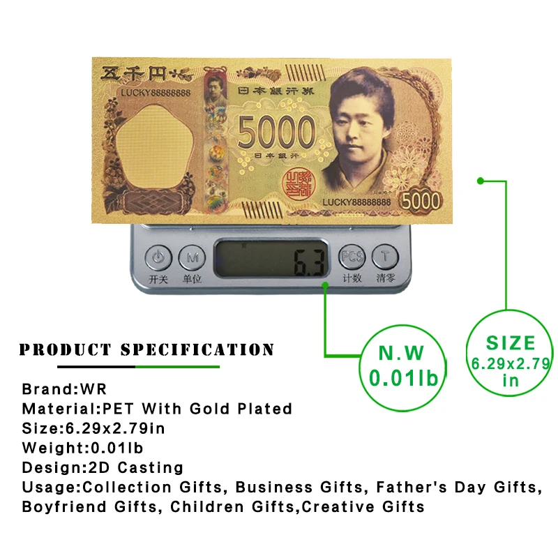 WR японские Новые Красочные Позолоченные банкноты коллекционные поддельные