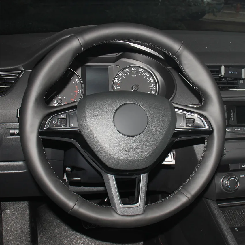 Черный чехол рулевого колеса автомобиля из искусственной кожи для Skoda Citigo 2013 2019