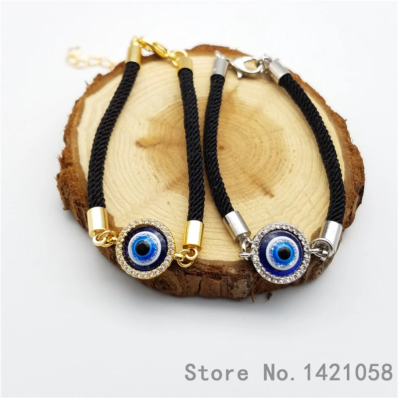 10pcs/Lot Wholesale resin inlay blue eye turkish charm bracelet black rope | Украшения и аксессуары