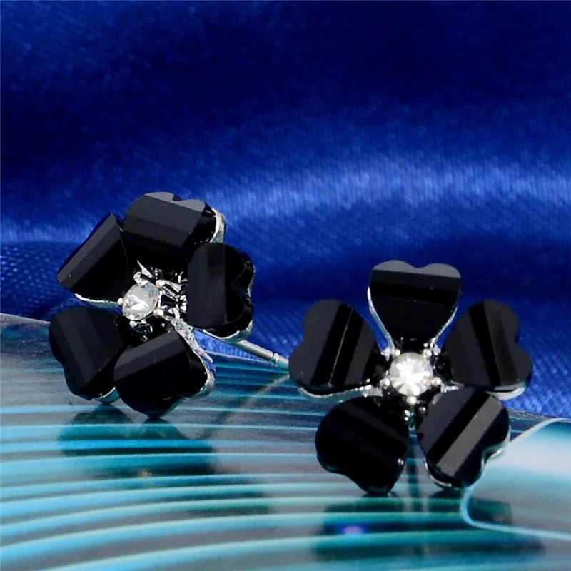 Серьги гвоздики с кристаллами в виде цветка клевера диаметр 1 5 см|crystal stud earrings|stud