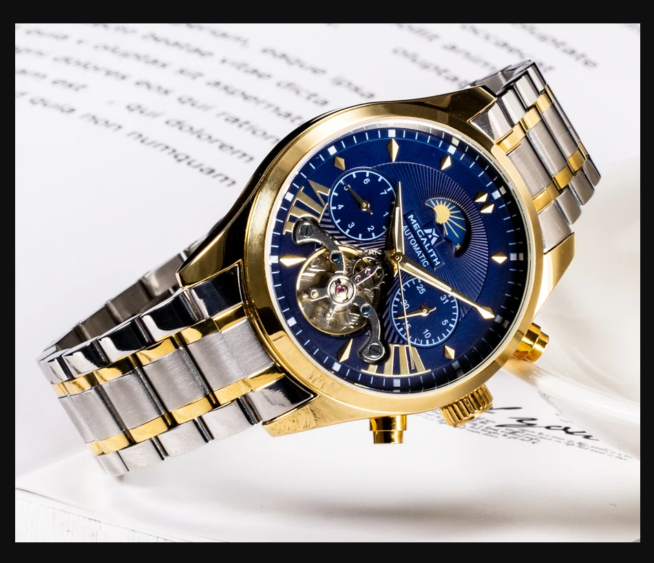 MEGALITH Мужские автоматические механические наручные часы tourbillon кожаные водонепроницаемые бизнес часы мужские спортивные наручные часы Relojes Hombre