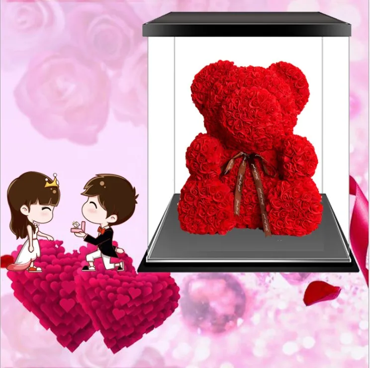 Романтия Святого Валентина Искусственный розовый медведь 25 см PE для свадебного