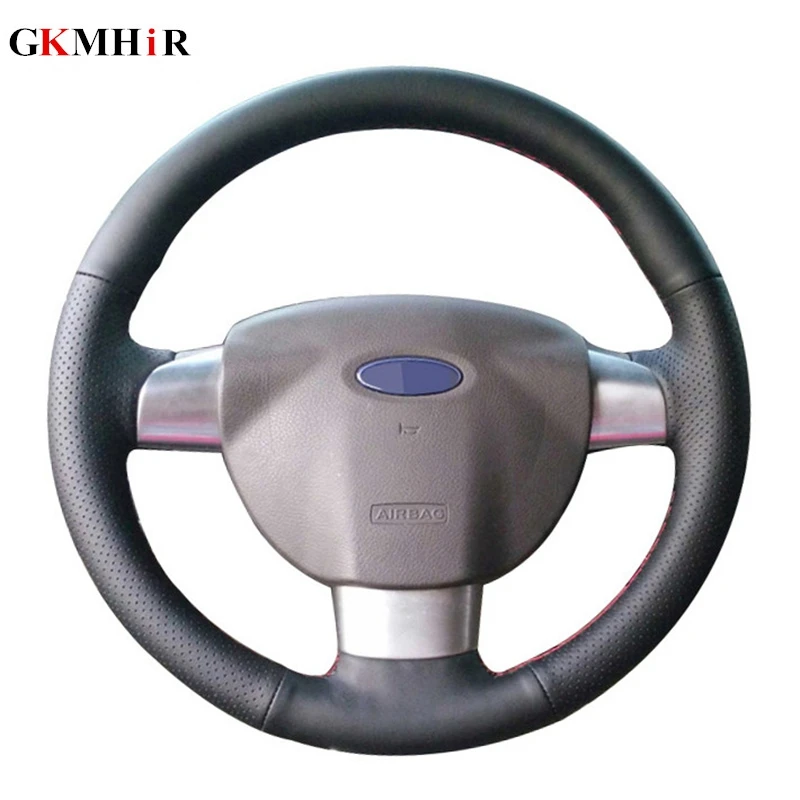 Чехол на руль из черной искусственной кожи прошитый вручную для Ford Focus 2 2005 2011(3