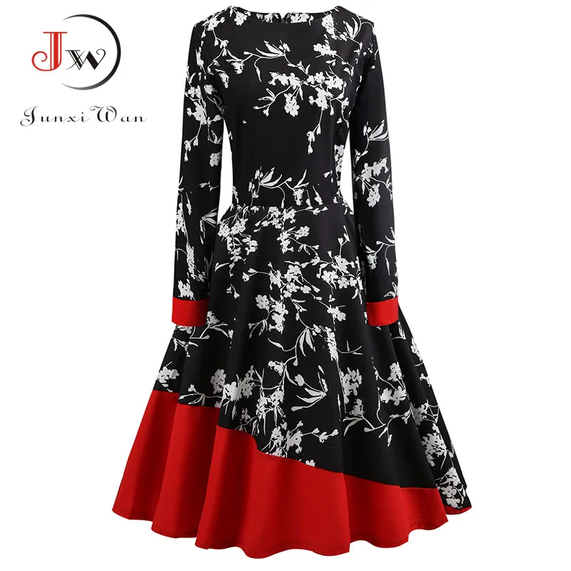 Зимние элегантные вечерние платья в стиле ретро с цветочным принтом 50s круглым