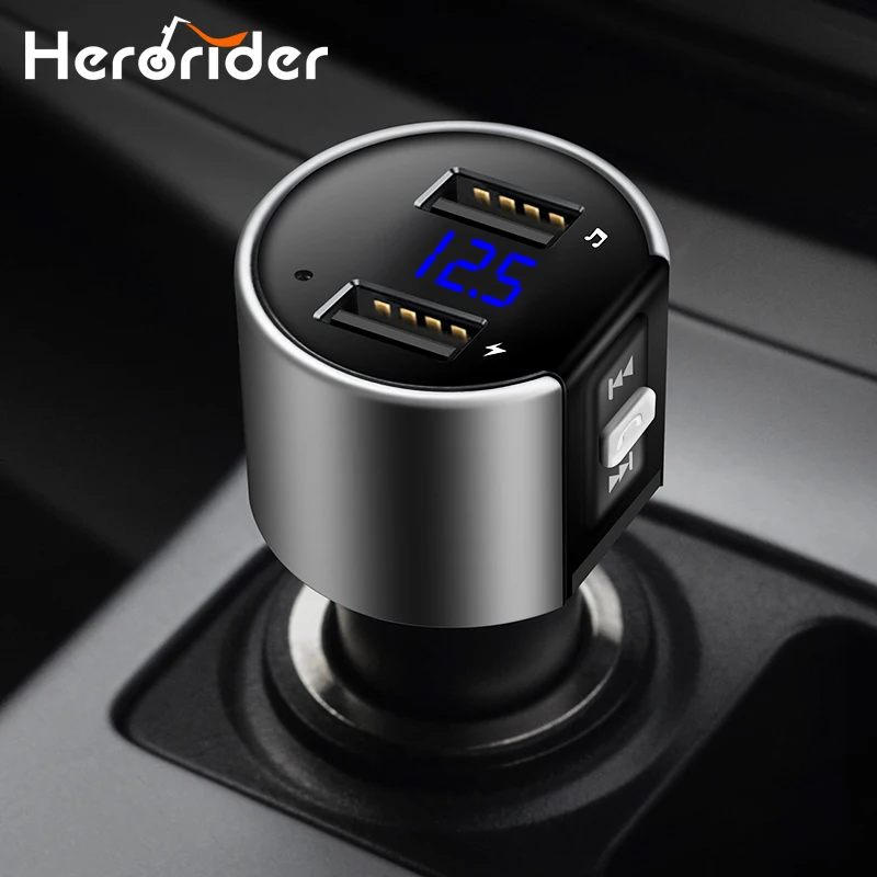 

Комплект громкой связи Herorider с Bluetooth, автомобильный модулятор FM-передатчика с двумя USB-портами для зарядки и обнаружения напряжения, с U-диско...