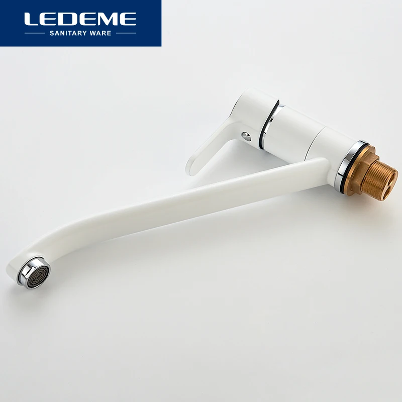 LEDEME New Classic Style Kitchen Faucet Solid Brass Single Handle Cold and Hot Water Tap 360 Degree Rotation Spray Paint Faucets |