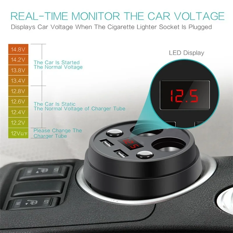 Автомобильное зарядное устройство Многофункциональный дисплей Напряжение 3.1A 2