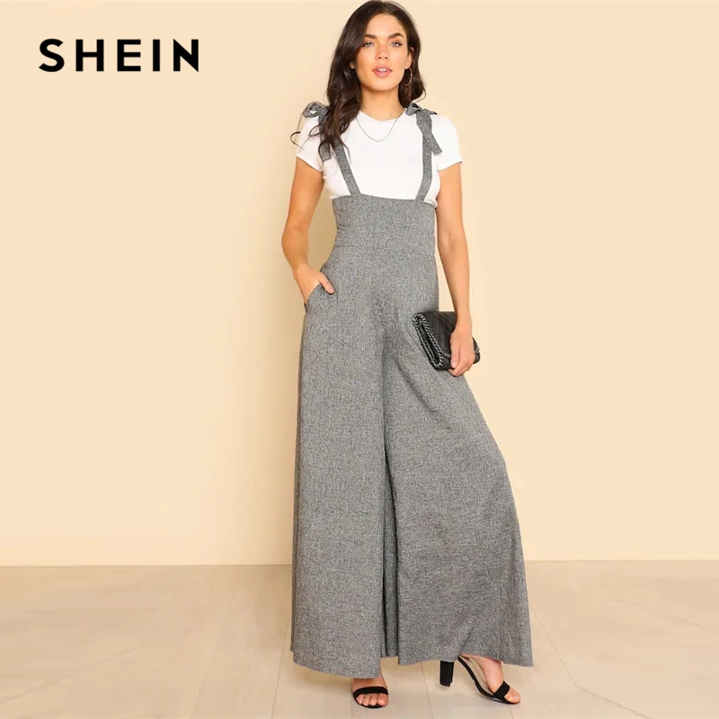 SHEIN Kiddie серый повседневный комбинезон на молнии с бантом на спине для девочек весенний комбинезон без рукавов с высокой талией и расклешенными штанинами