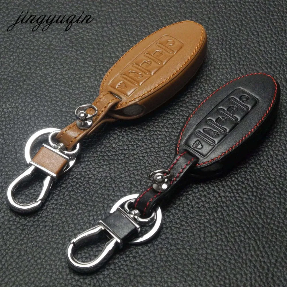 

jingyuqin 5BTN Leather Key Case For Nissan Altima Maxima Infiniti EX FX G37 Q60 QX50 QX70 Smart Keyless Entry Remote Fob Cover