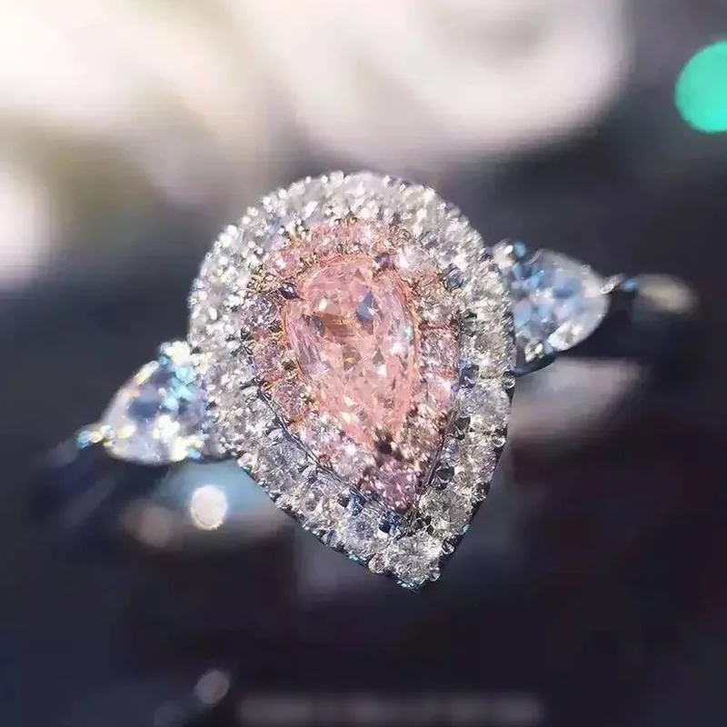 Оригинальное высококачественное роскошное розовое кольцо в форме капли с