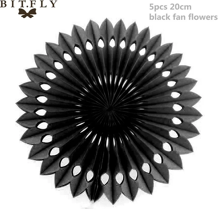 black fan flower Хэллоуин бумажные фонари для декора, вытяжные баннеры, бумажный веер в виде цветка, бумага 3D starsand кисточка для украшения для вечеринки сделанные своими руками принадлежности - Цвет: black fan flower