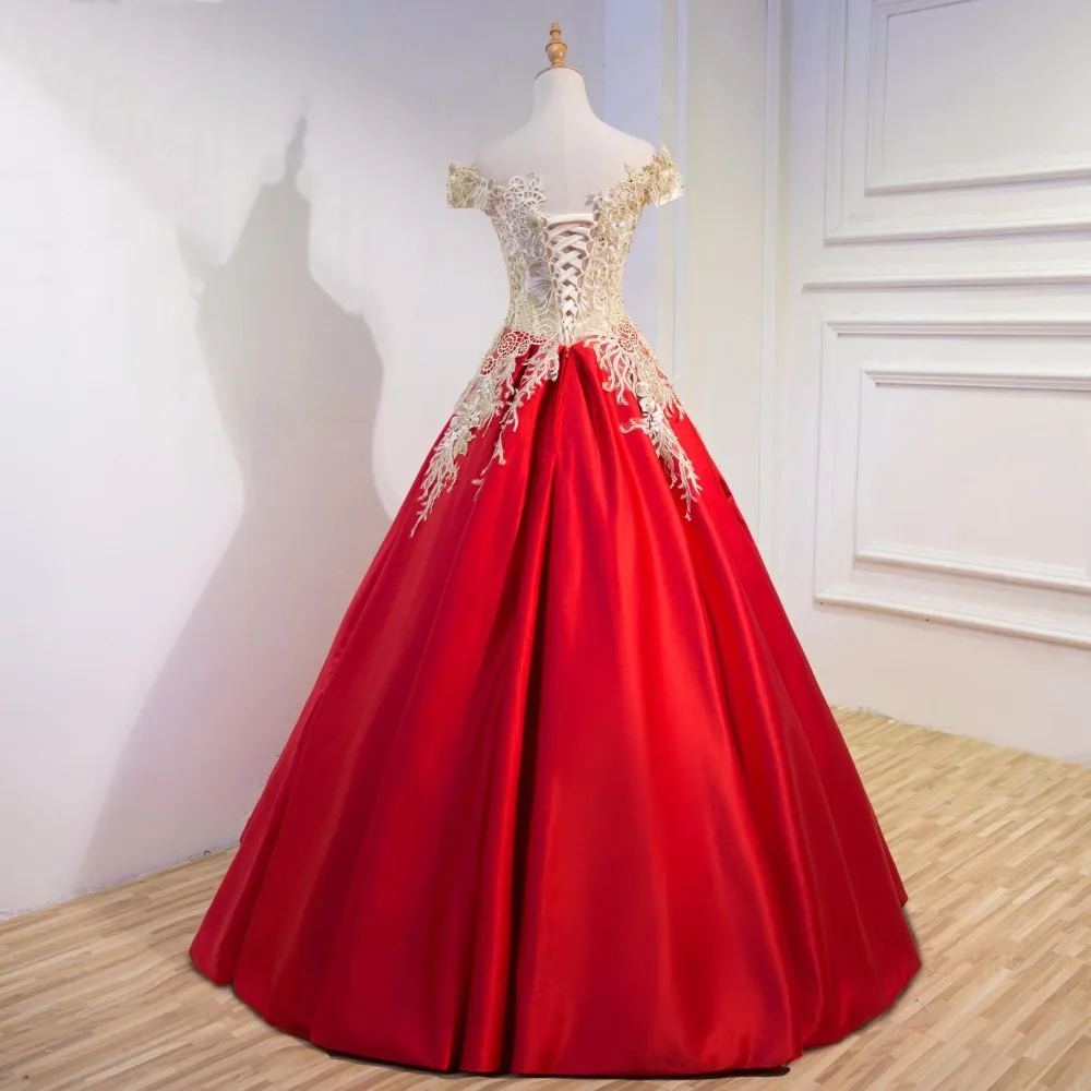 Красное золото Аппликации вечернее формальное платье Бальные платья vestido de noiva женские Пол Длина с открытыми плечами, вечернее платье для вечеринки, официального приема