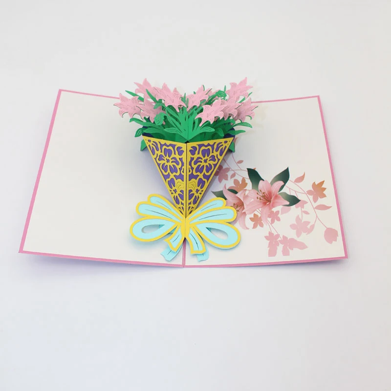 3D лазерная вырезка ручной работы розовый букет роз Лилия бумажные приглашения