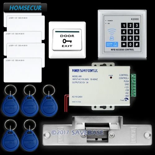 

HOMSECUR FRID Access Control System Kit Set +Strike Door Lock +Rfid +Power +Exit Button