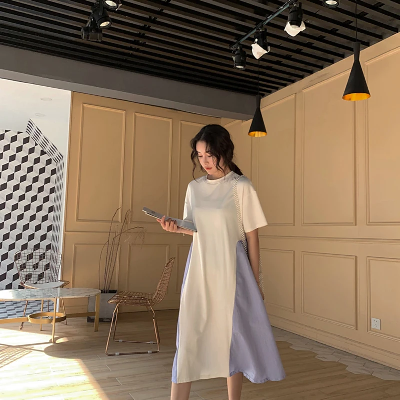 Женское Ассиметричное платье выше колена тонкое свободное асимметричное