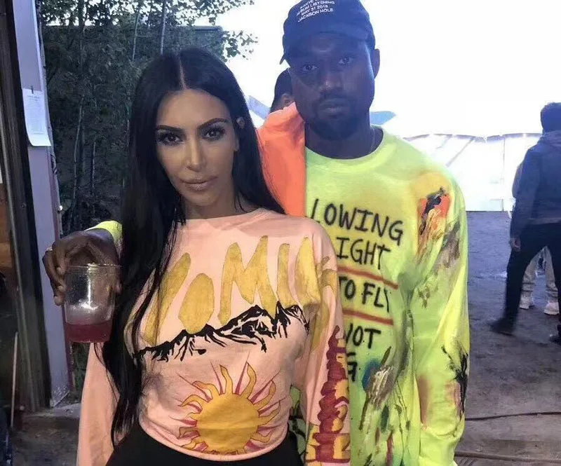 Kanye West/ альбом Wyoming, золотые футболки с буквенным принтом в стиле хип-хоп Kanye West, модная розовая футболка с длинными рукавами